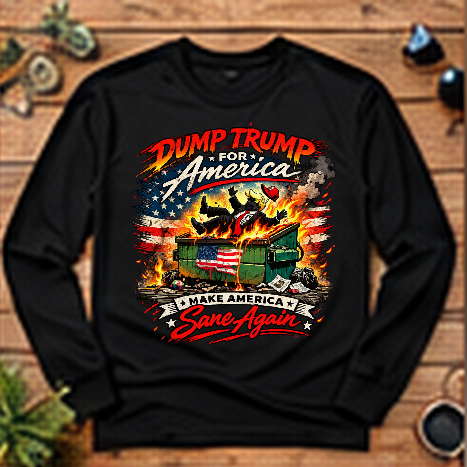 Dump Trump Dumpster Fire Long-Sleeve T-Shirt